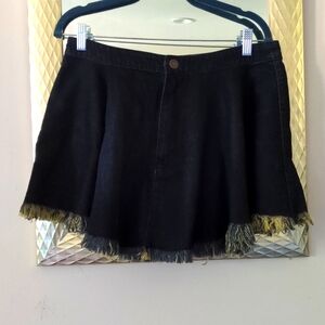 Free People Dark Denim Wash Frayed Hem Circle Mini Skirt